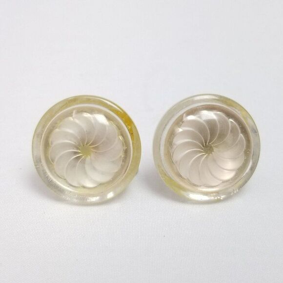 Vintage Button Conversion Clip On Earrings, Spiral Pearlescent Round Design - Picture 6 of 6